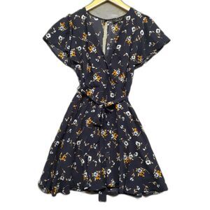 Trixxi Women’s Blue Floral Butterfly Sleeves Midi Dress Tie at Waist Small